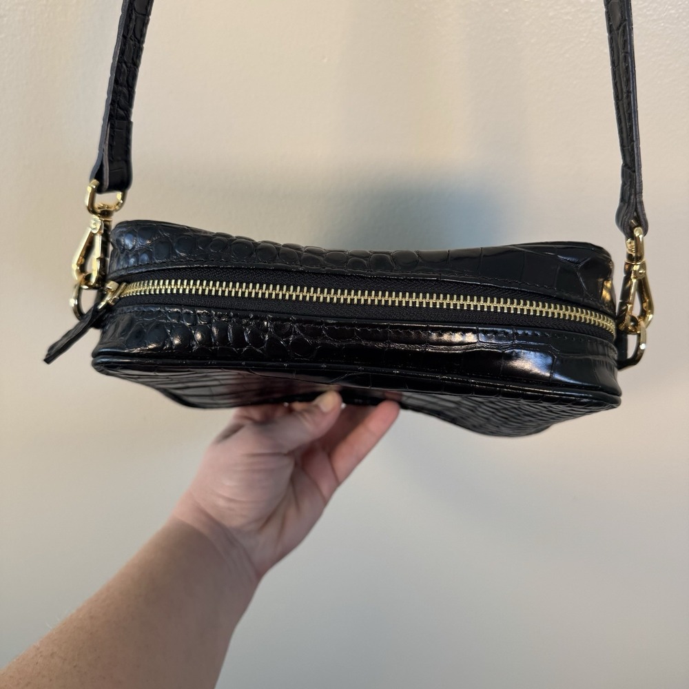 Quince Gemma Black Croc Leather Crossbody Bag Purse - Picture 4 of 11